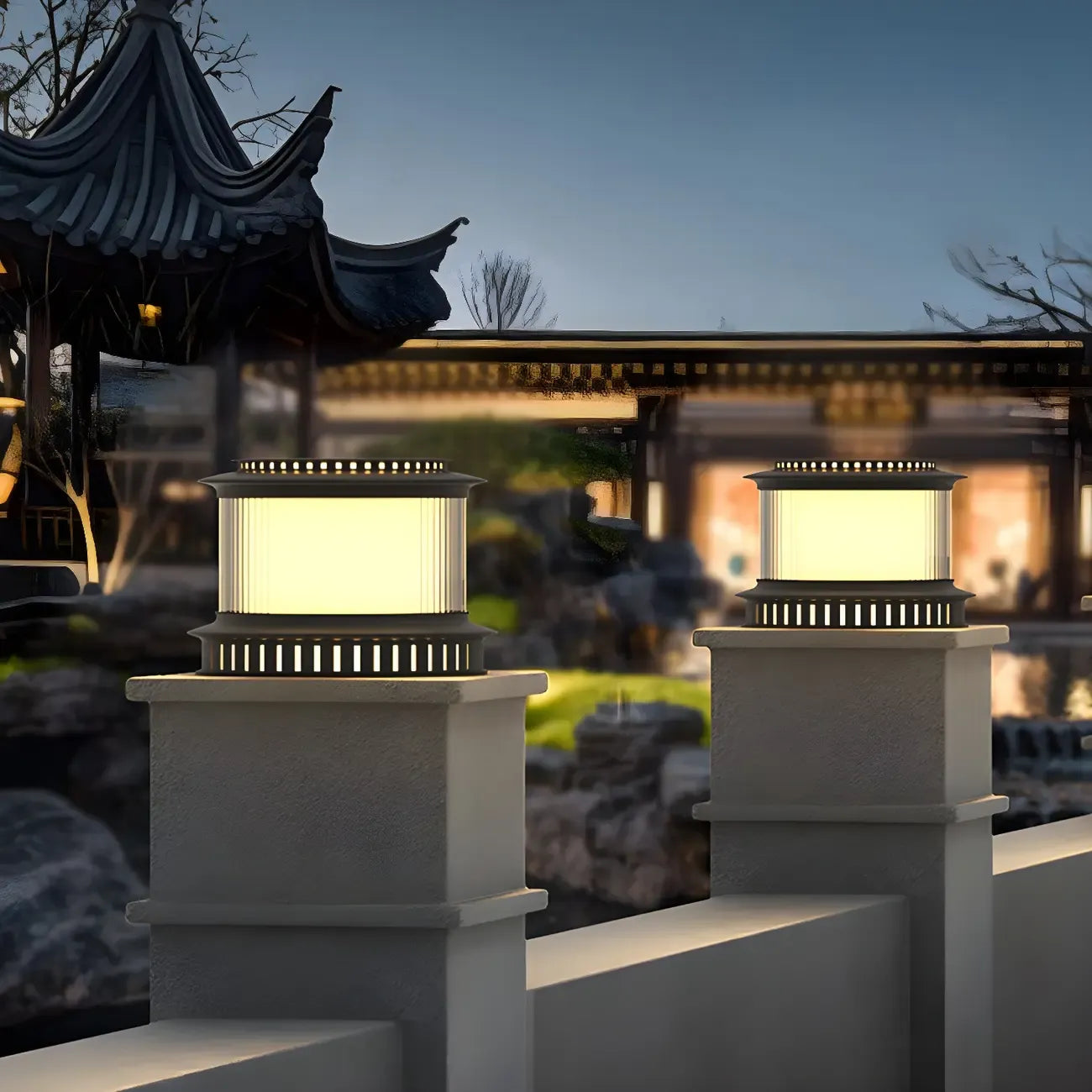 Lampe de poteau circulaire en métal noir pour bouchon de tambour