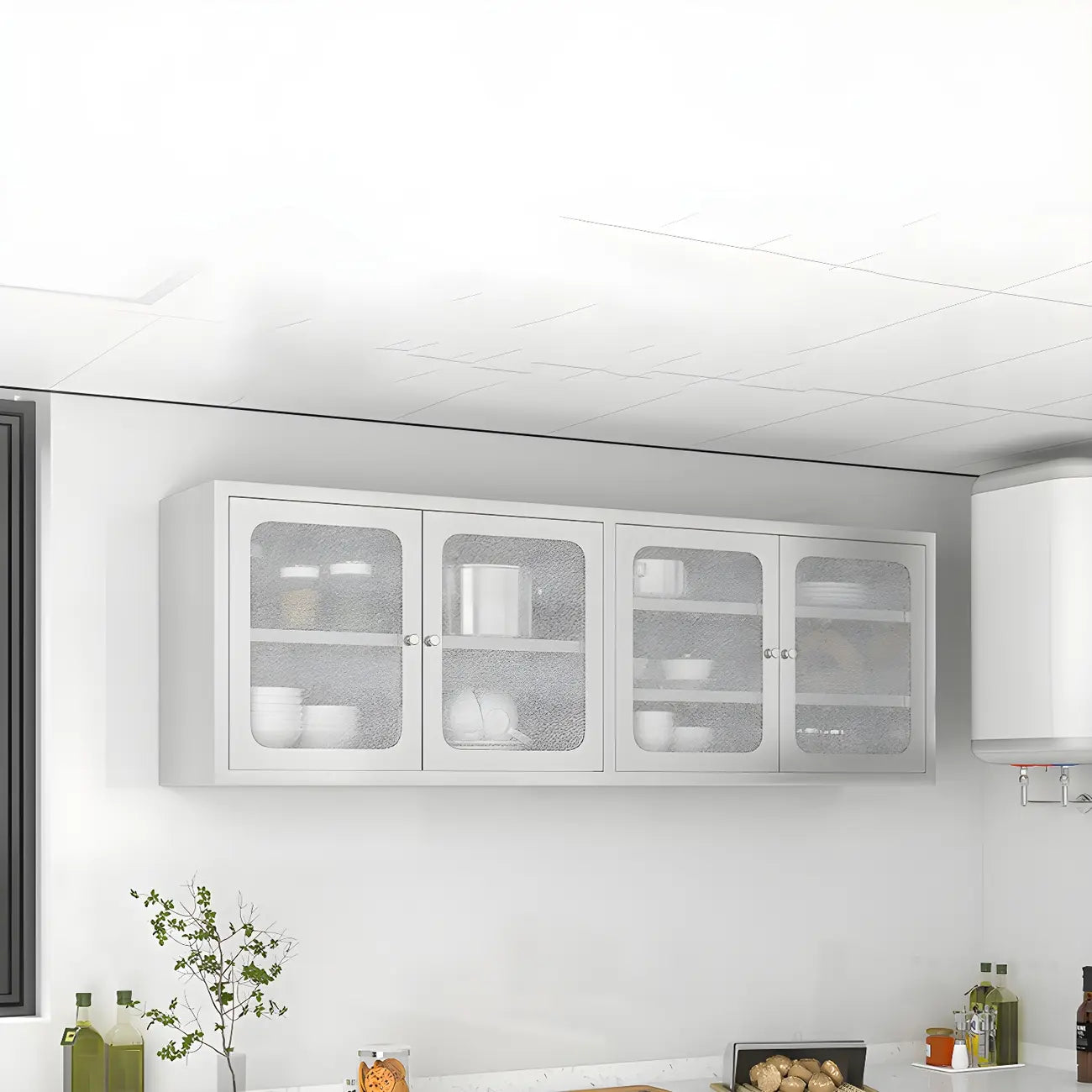 Élégante vitrine murale en acier inoxydable