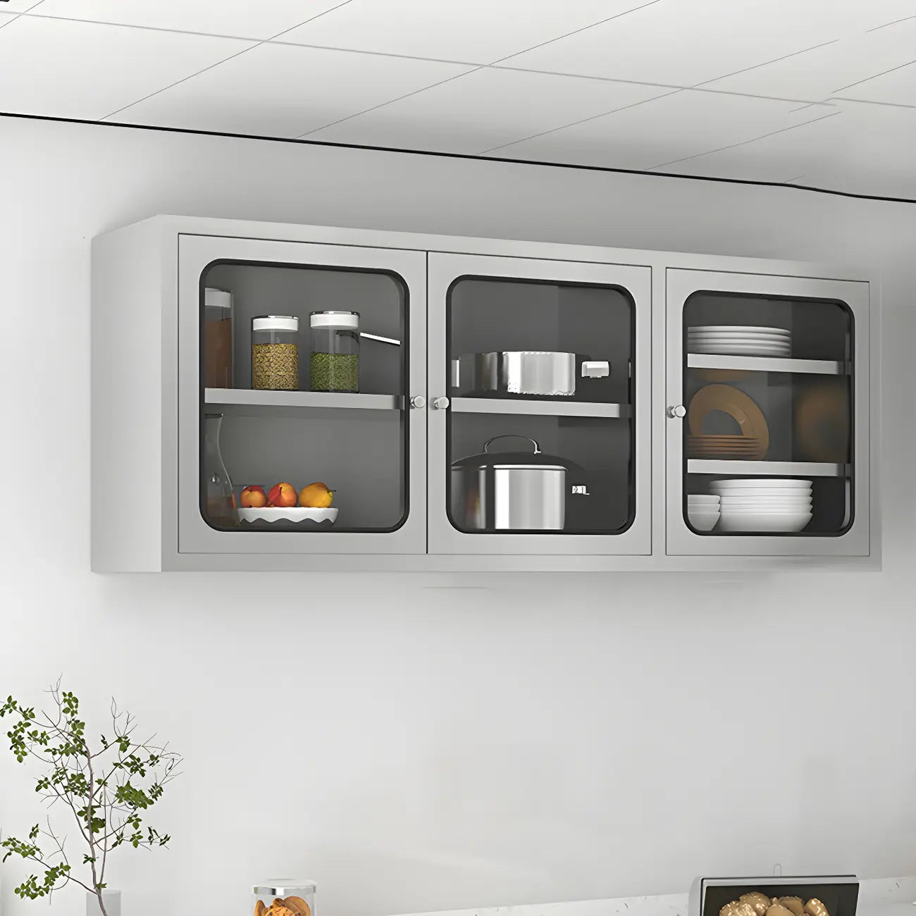 Élégante vitrine murale en acier inoxydable