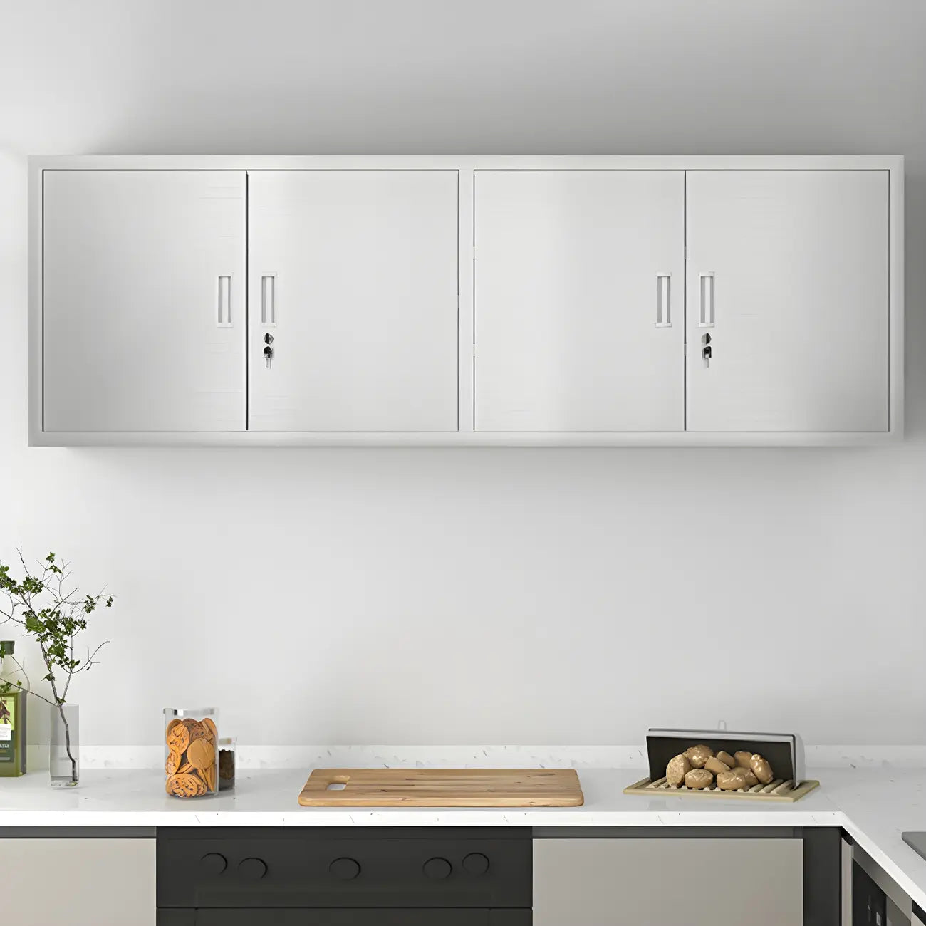 Élégante vitrine murale en acier inoxydable