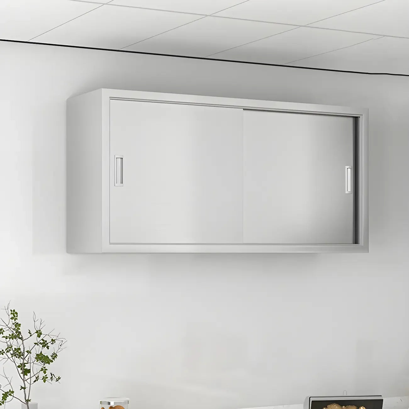 Élégante vitrine murale en acier inoxydable