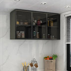 Vitrine de cuisine suspendue en bois gris avec porte vitrée