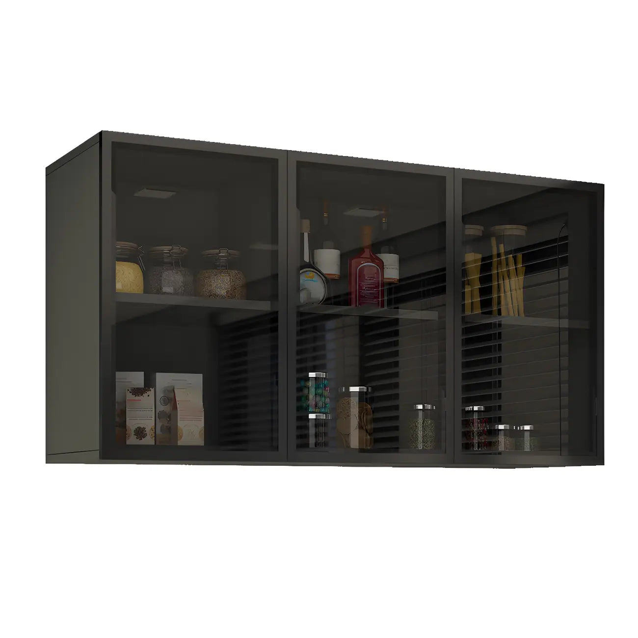 Vitrine de cuisine suspendue en bois gris avec porte vitrée