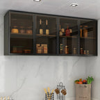 Vitrine de cuisine suspendue en bois gris avec porte vitrée