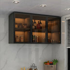 Vitrine de cuisine suspendue en bois gris avec porte vitrée