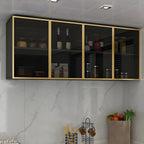 Vitrine de cuisine suspendue en bois gris avec porte vitrée