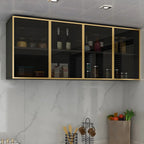 Vitrine de cuisine suspendue en bois gris avec porte vitrée
