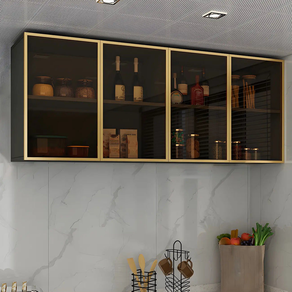 Vitrine de cuisine suspendue en bois gris avec porte vitrée