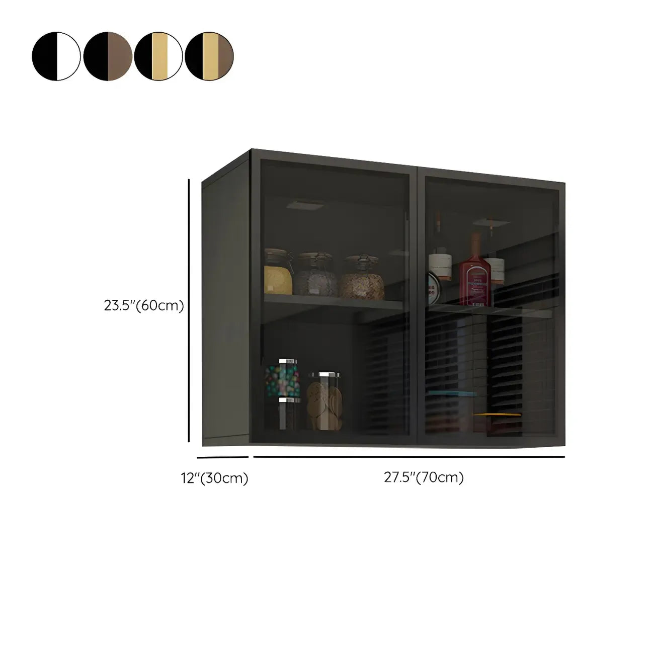 Vitrine de cuisine suspendue en bois gris avec porte vitrée