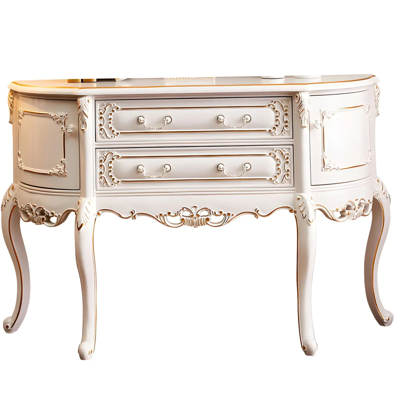 Console en bois blanc français avec tiroirs et revêtement anti-rayures
