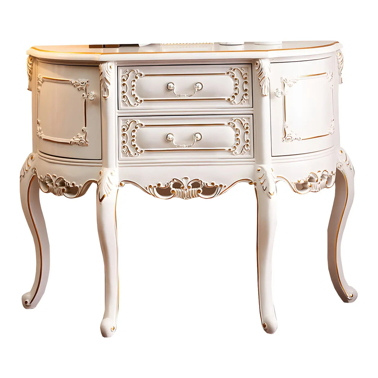 Console en bois blanc français avec tiroirs et revêtement anti-rayures