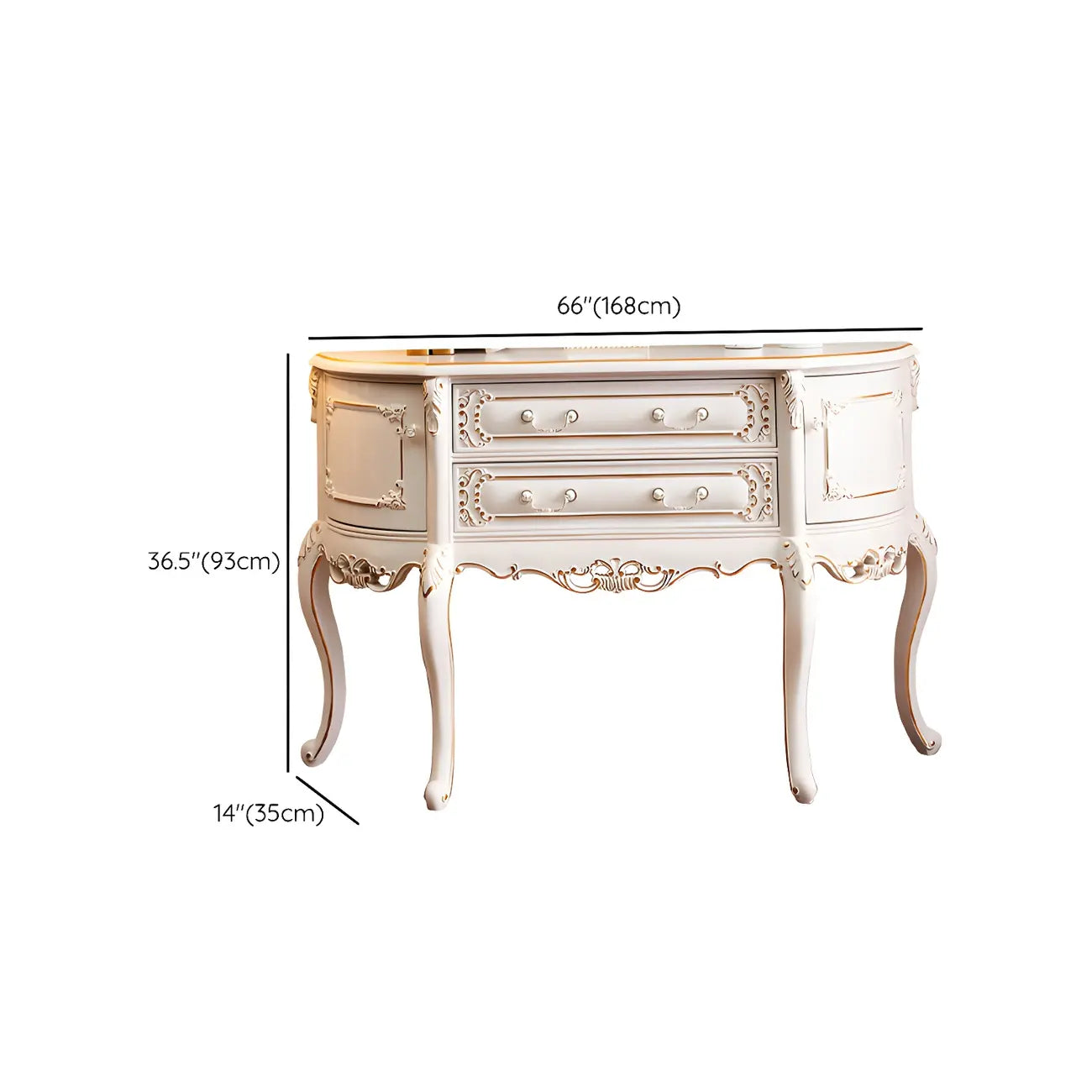 Console en bois blanc français avec tiroirs et revêtement anti-rayures