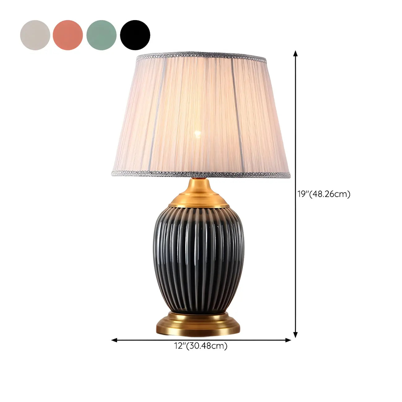 Lampe de table élégante en céramique avec abat-jour en tissu en forme de tonneau pour chambre à coucher