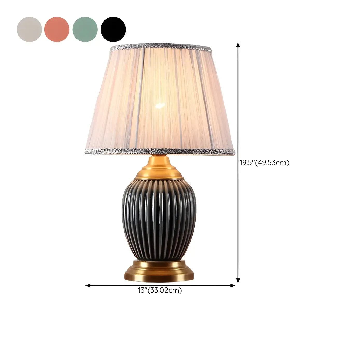 Lampe de table élégante en céramique avec abat-jour en tissu en forme de tonneau pour chambre à coucher