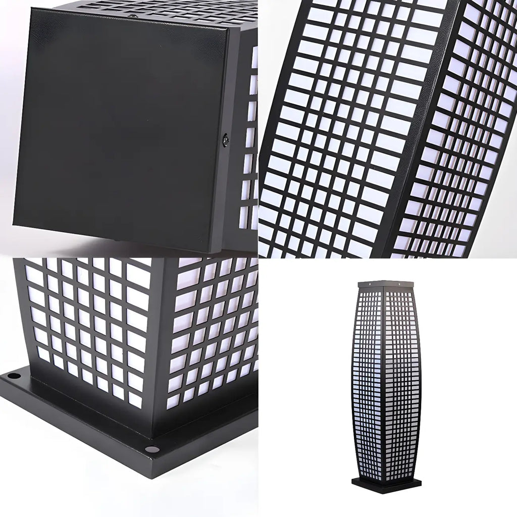 Lampe pour poteau vertical à grille métallique noire
