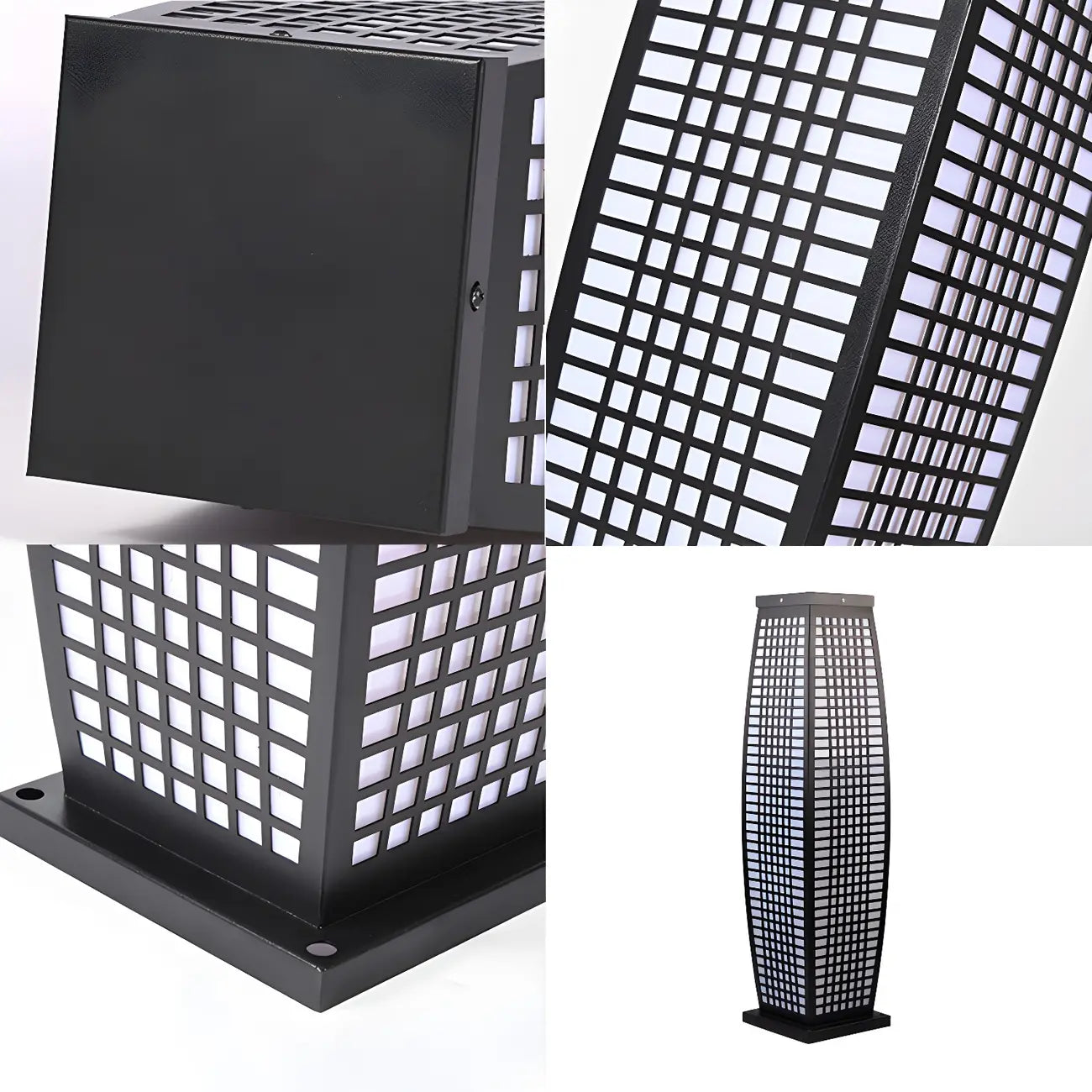 Lampe pour poteau vertical à grille métallique noire