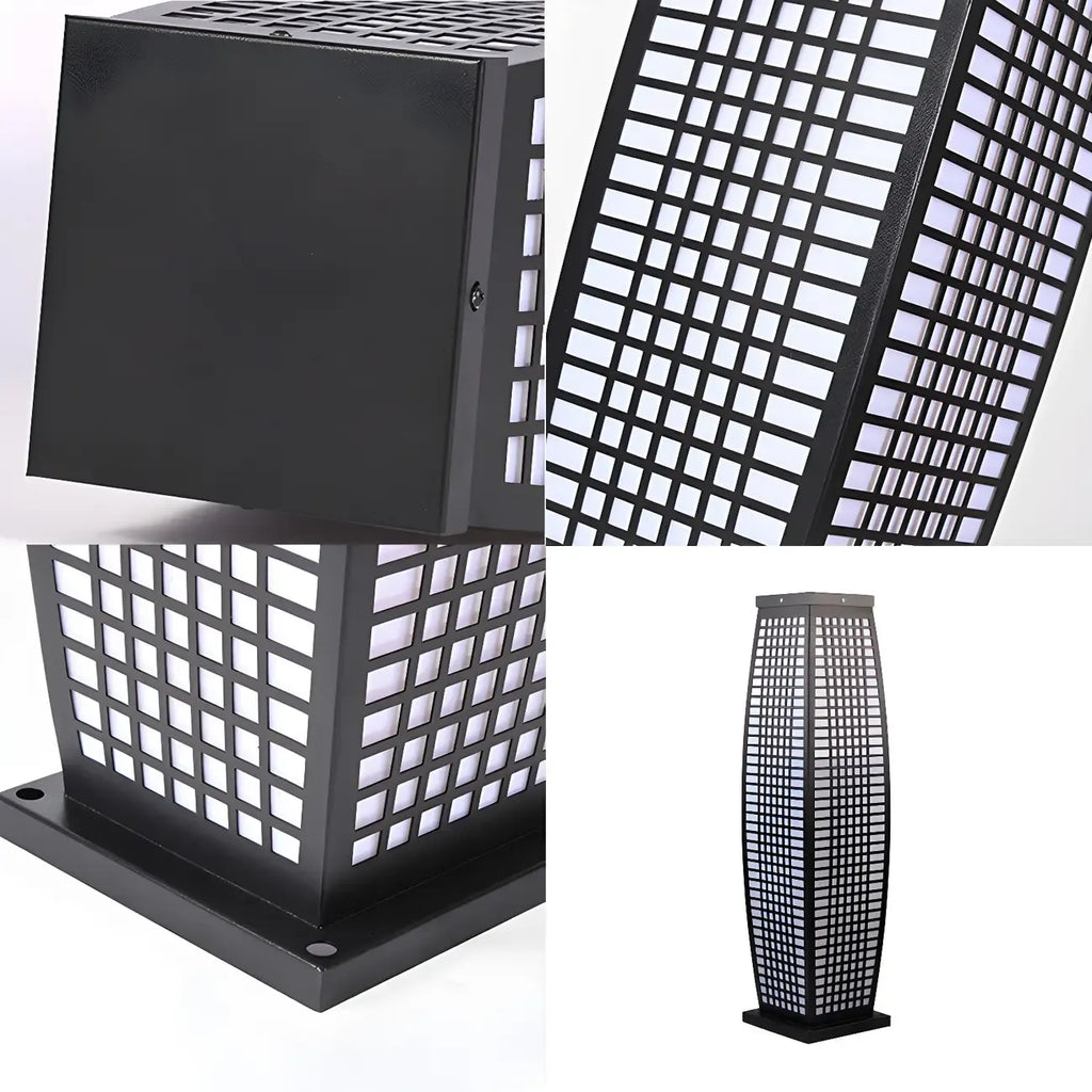 Lampe pour poteau vertical à grille métallique noire