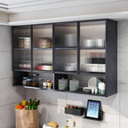 Meuble de rangement suspendu en métal gris pour cuisine