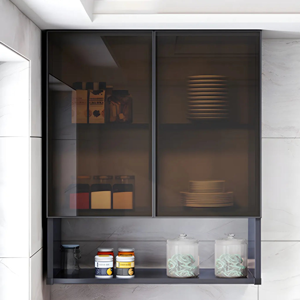 Meuble de rangement suspendu en métal gris pour cuisine