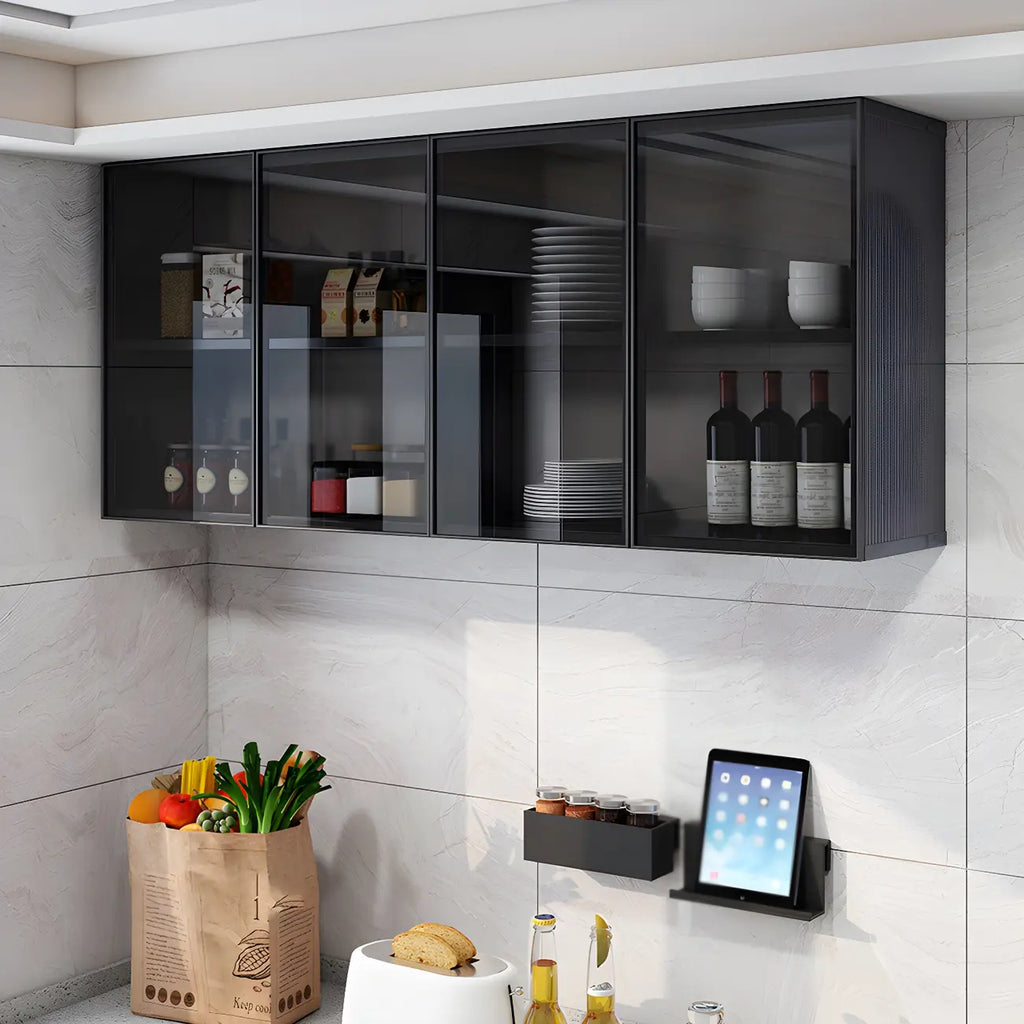 Meuble de rangement suspendu en métal gris pour cuisine