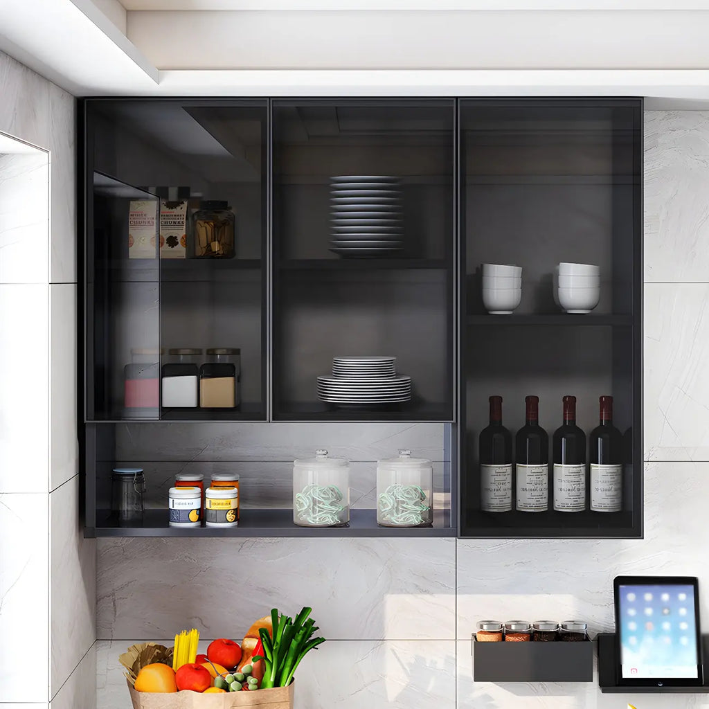 Meuble de rangement suspendu en métal gris pour cuisine