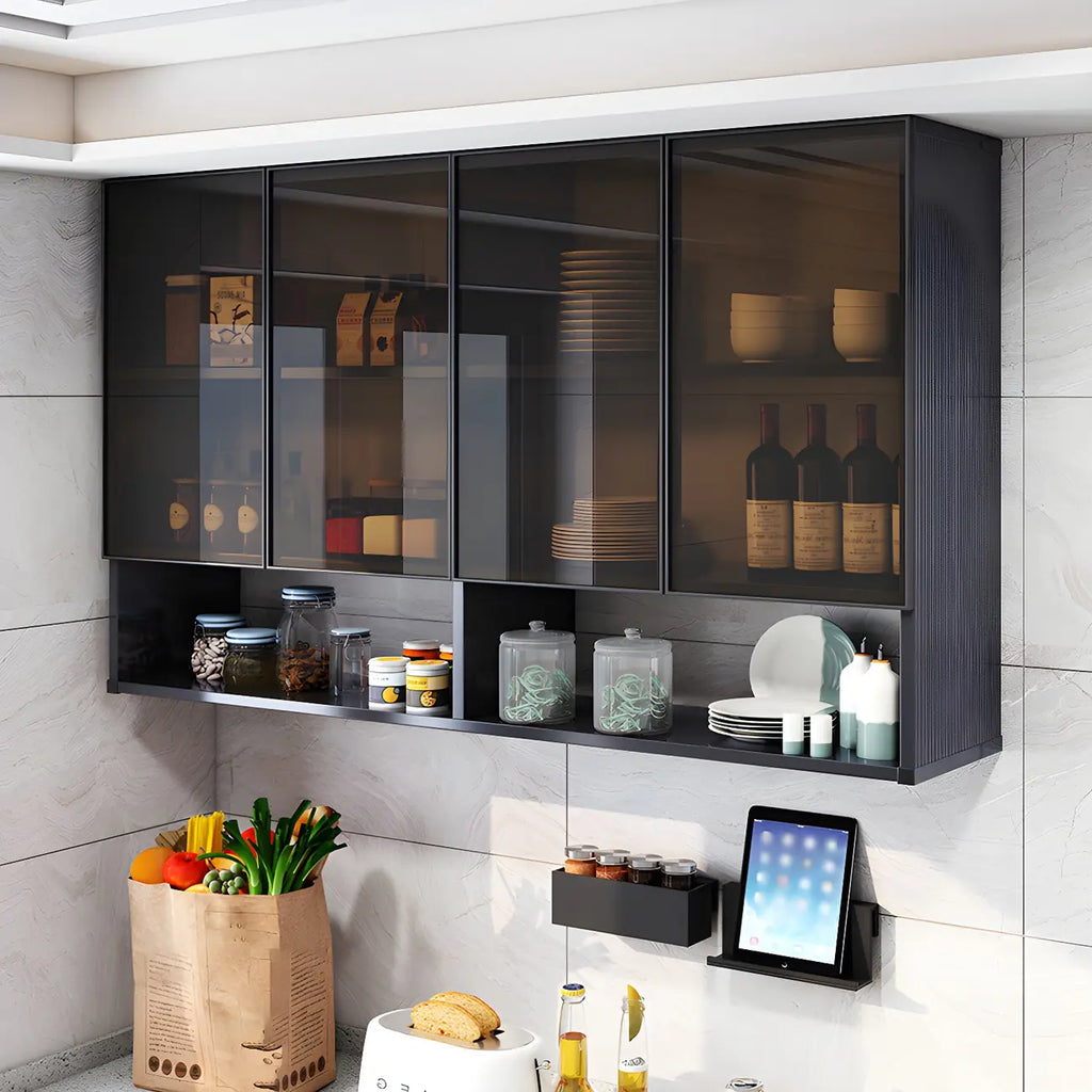 Meuble de rangement suspendu en métal gris pour cuisine