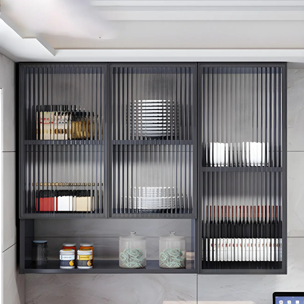 Meuble de rangement suspendu en métal gris pour cuisine