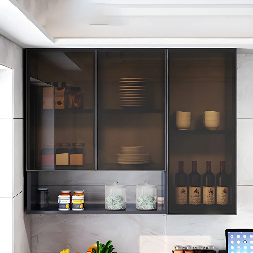 Meuble de rangement suspendu en métal gris pour cuisine