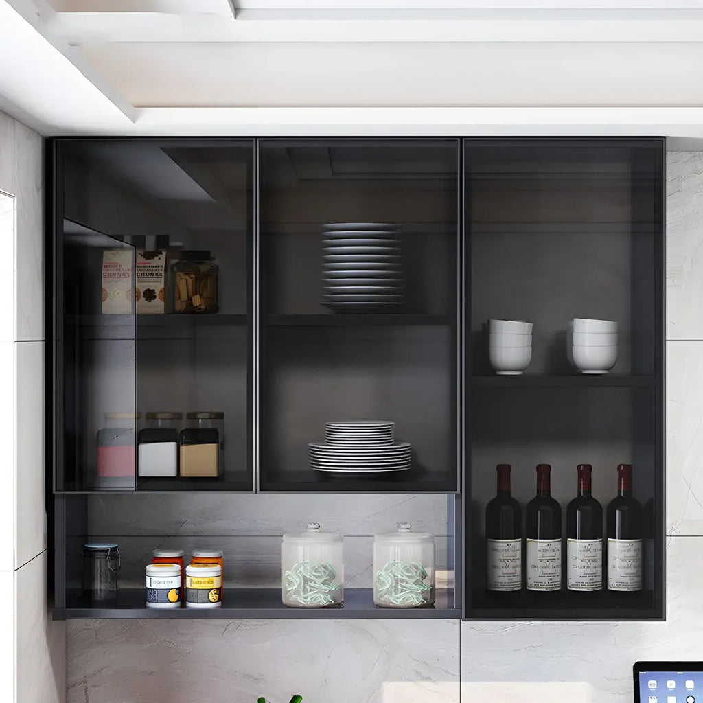 Meuble de rangement suspendu en métal gris pour cuisine