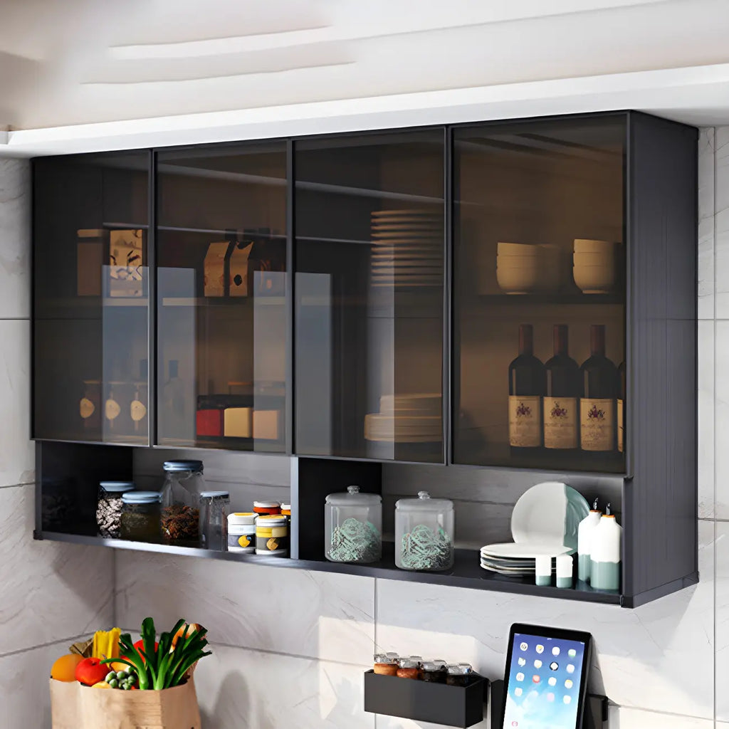 Meuble de rangement suspendu en métal gris pour cuisine
