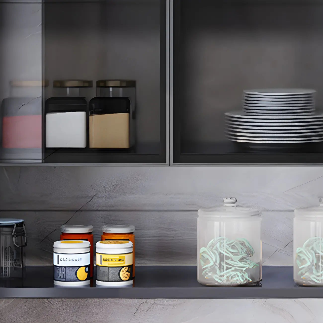 Meuble de rangement suspendu en métal gris pour cuisine
