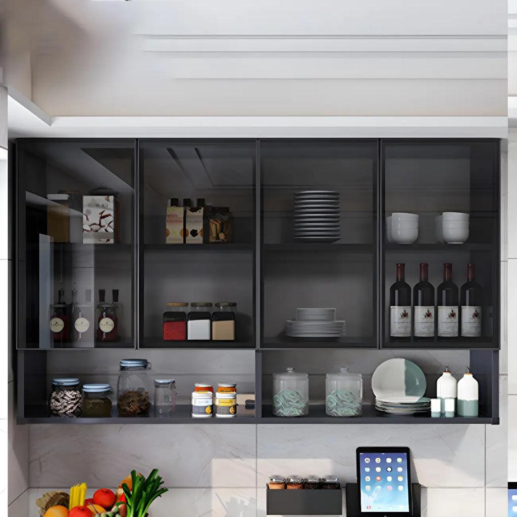 Meuble de rangement suspendu en métal gris pour cuisine