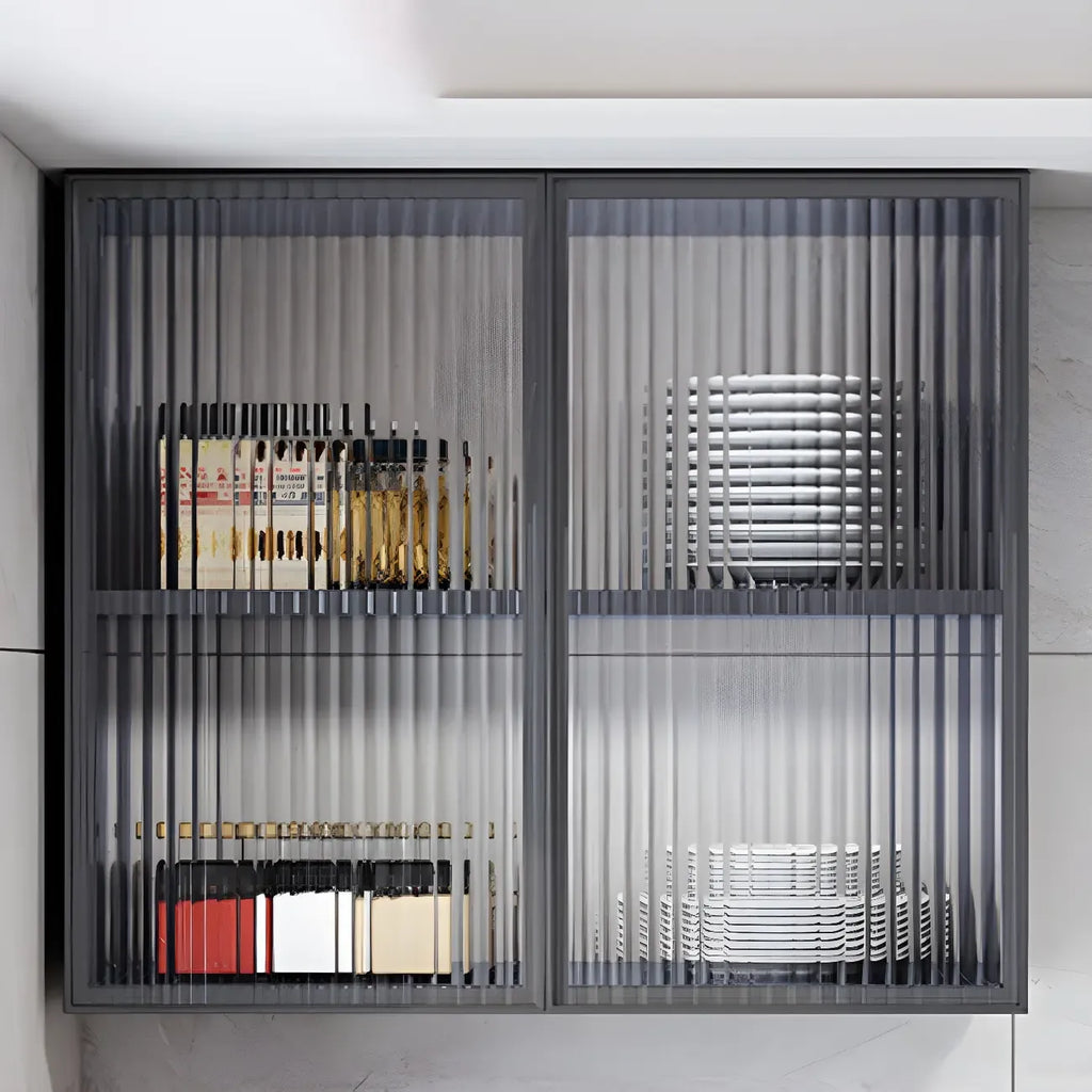 Meuble de rangement suspendu en métal gris pour cuisine