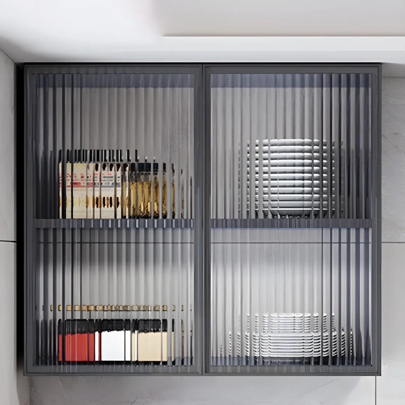 Meuble de rangement suspendu en métal gris pour cuisine
