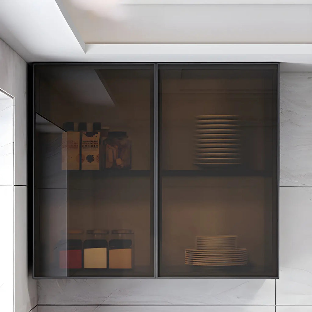 Meuble de rangement suspendu en métal gris pour cuisine