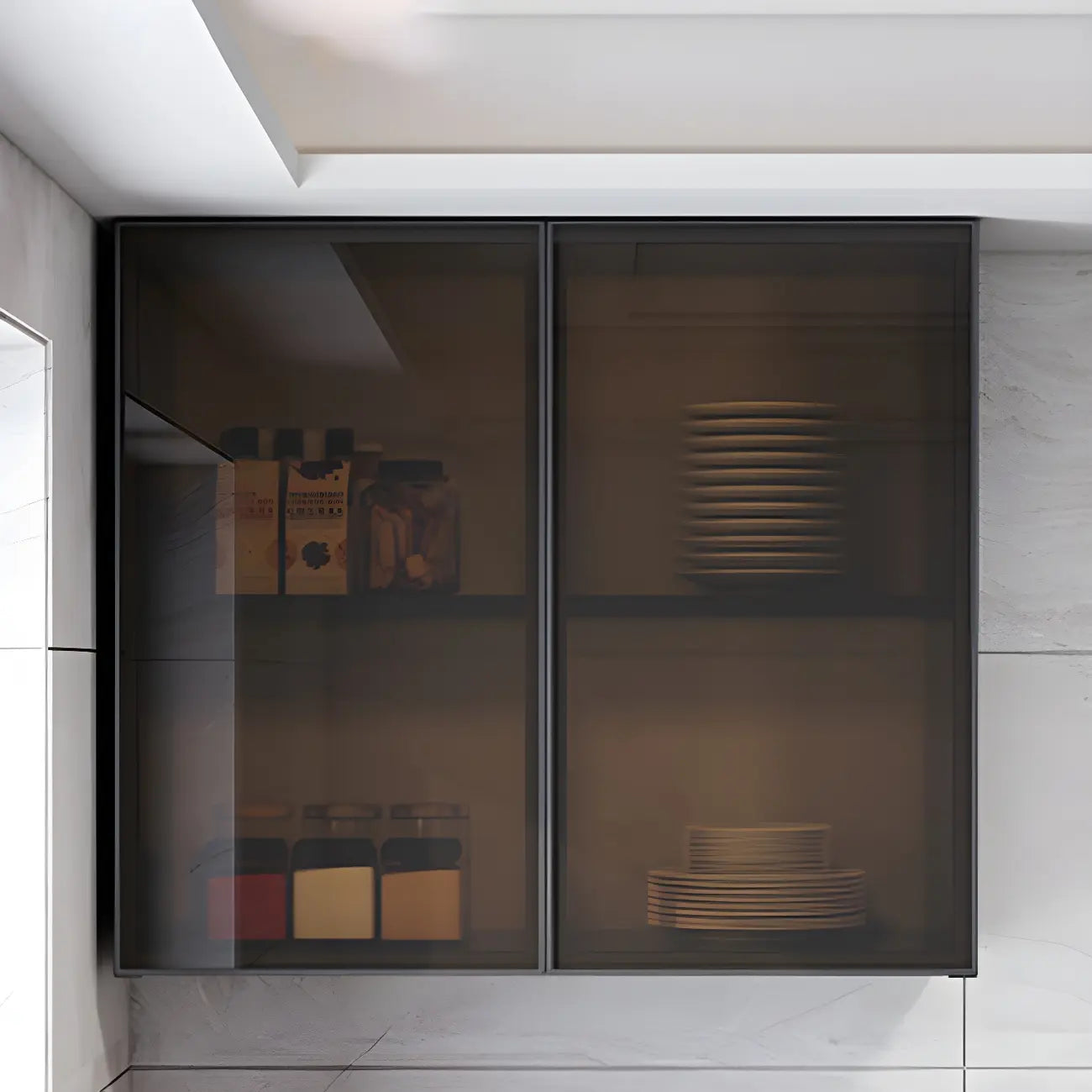 Meuble de rangement suspendu en métal gris pour cuisine