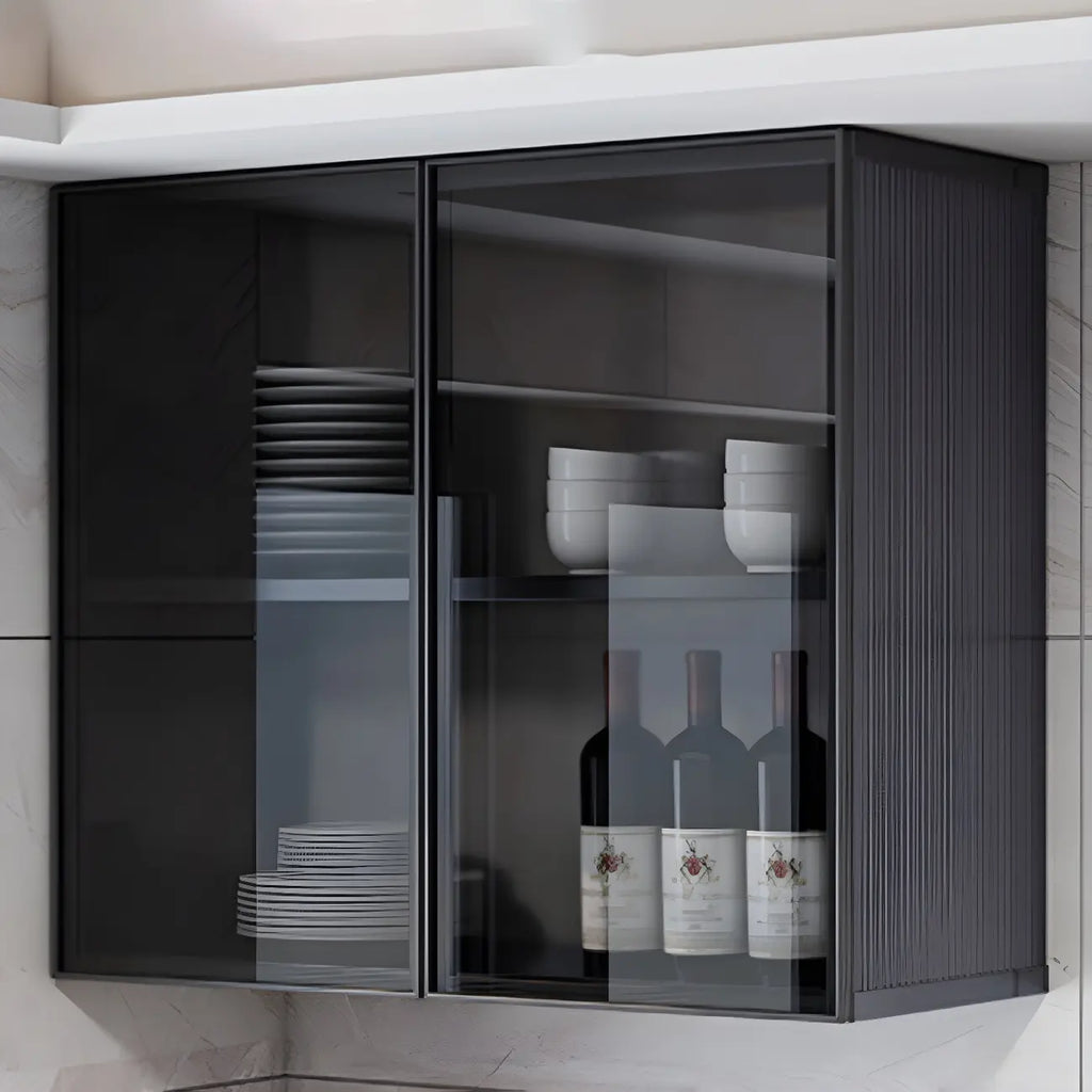 Meuble de rangement suspendu en métal gris pour cuisine