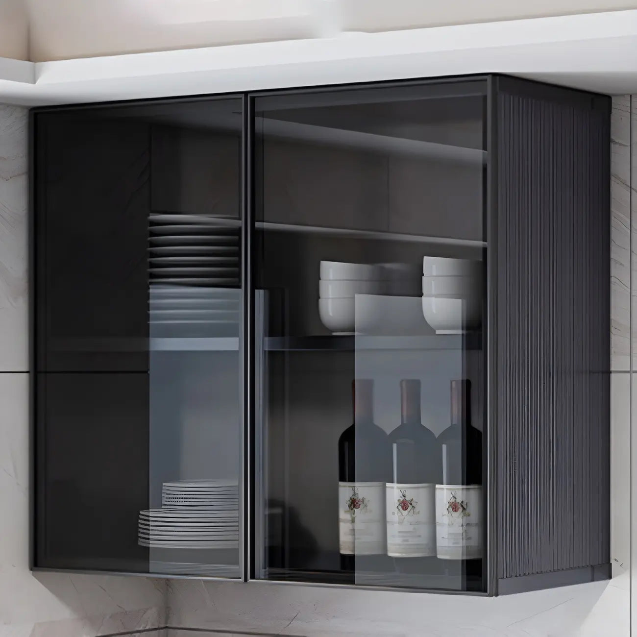 Meuble de rangement suspendu en métal gris pour cuisine