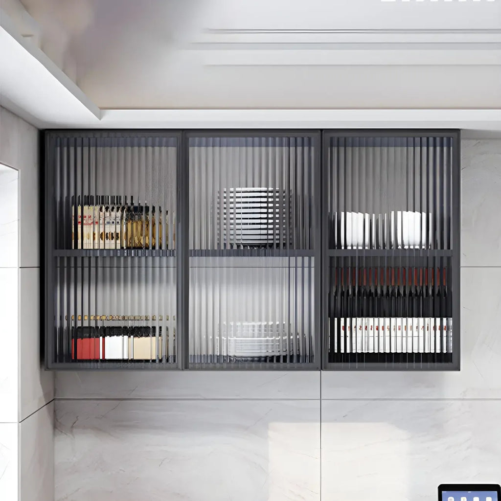 Meuble de rangement suspendu en métal gris pour cuisine