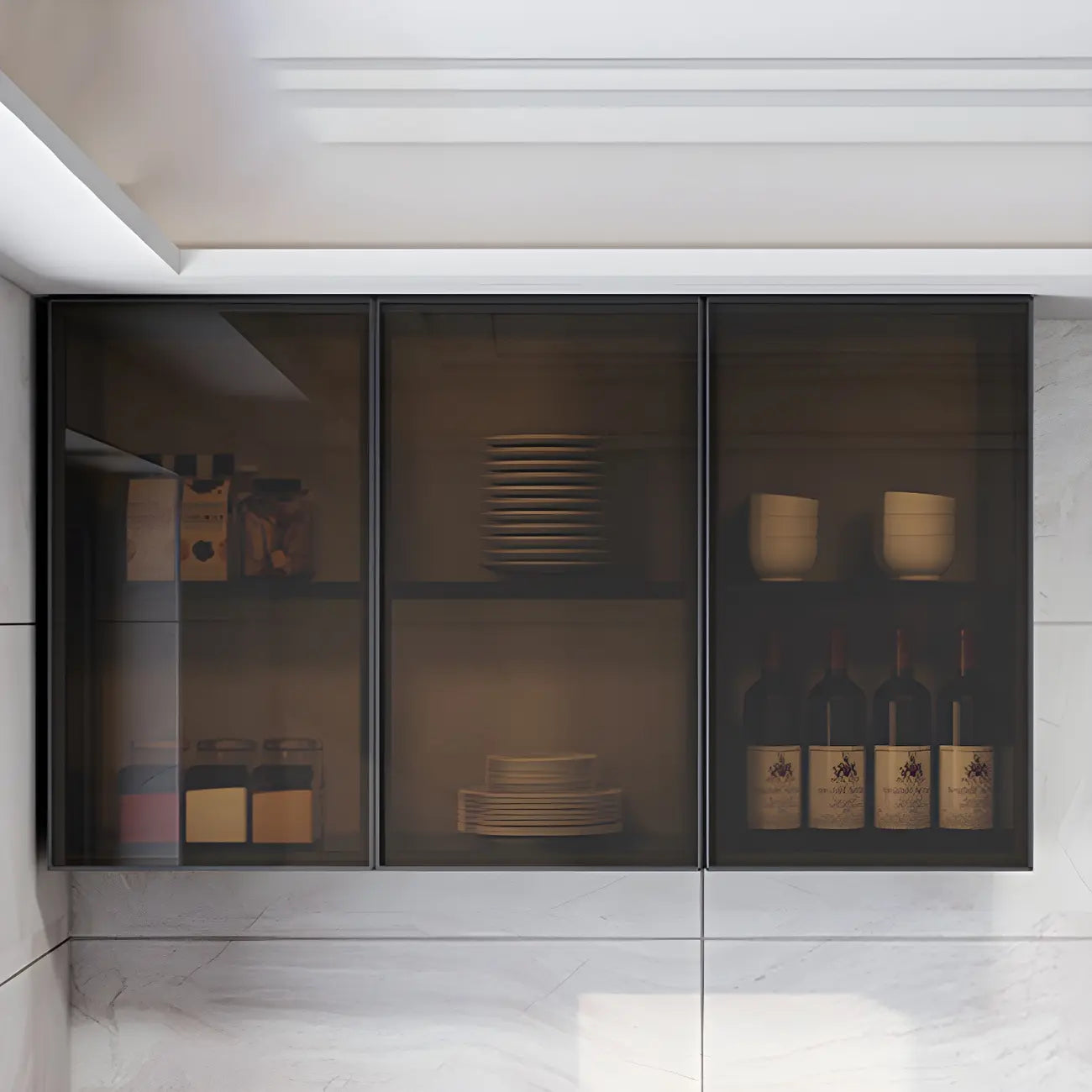 Meuble de rangement suspendu en métal gris pour cuisine