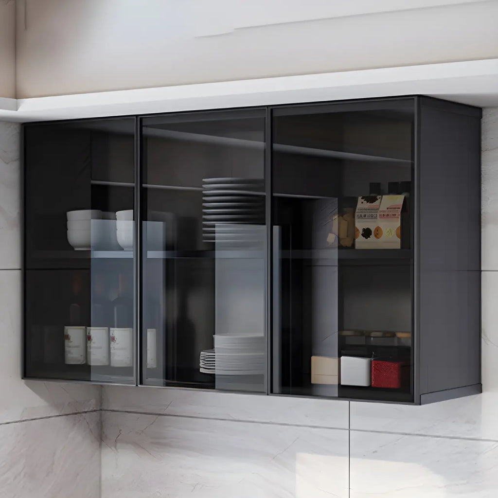 Meuble de rangement suspendu en métal gris pour cuisine