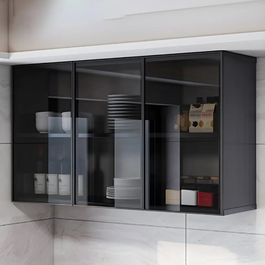 Meuble de rangement suspendu en métal gris pour cuisine