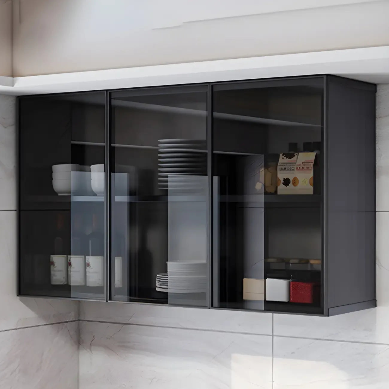 Meuble de rangement suspendu en métal gris pour cuisine
