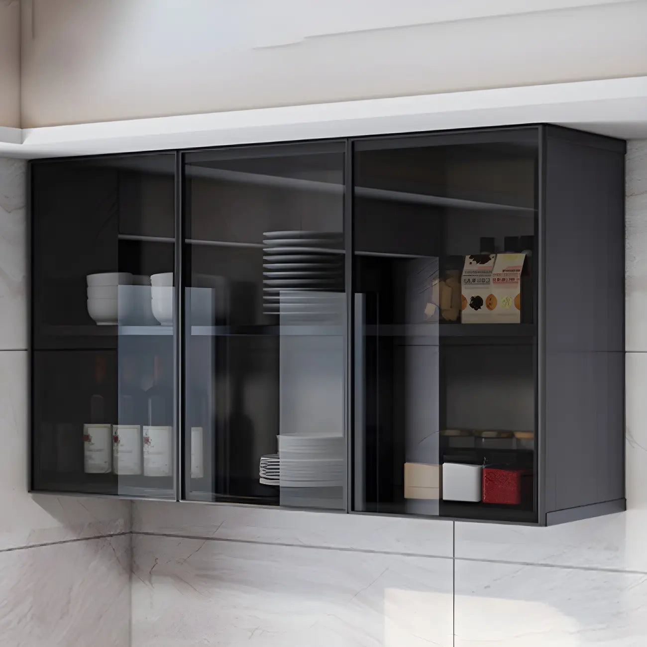 Meuble de rangement suspendu en métal gris pour cuisine