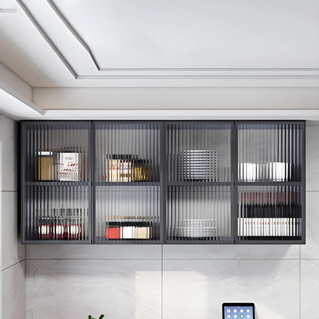 Meuble de rangement suspendu en métal gris pour cuisine