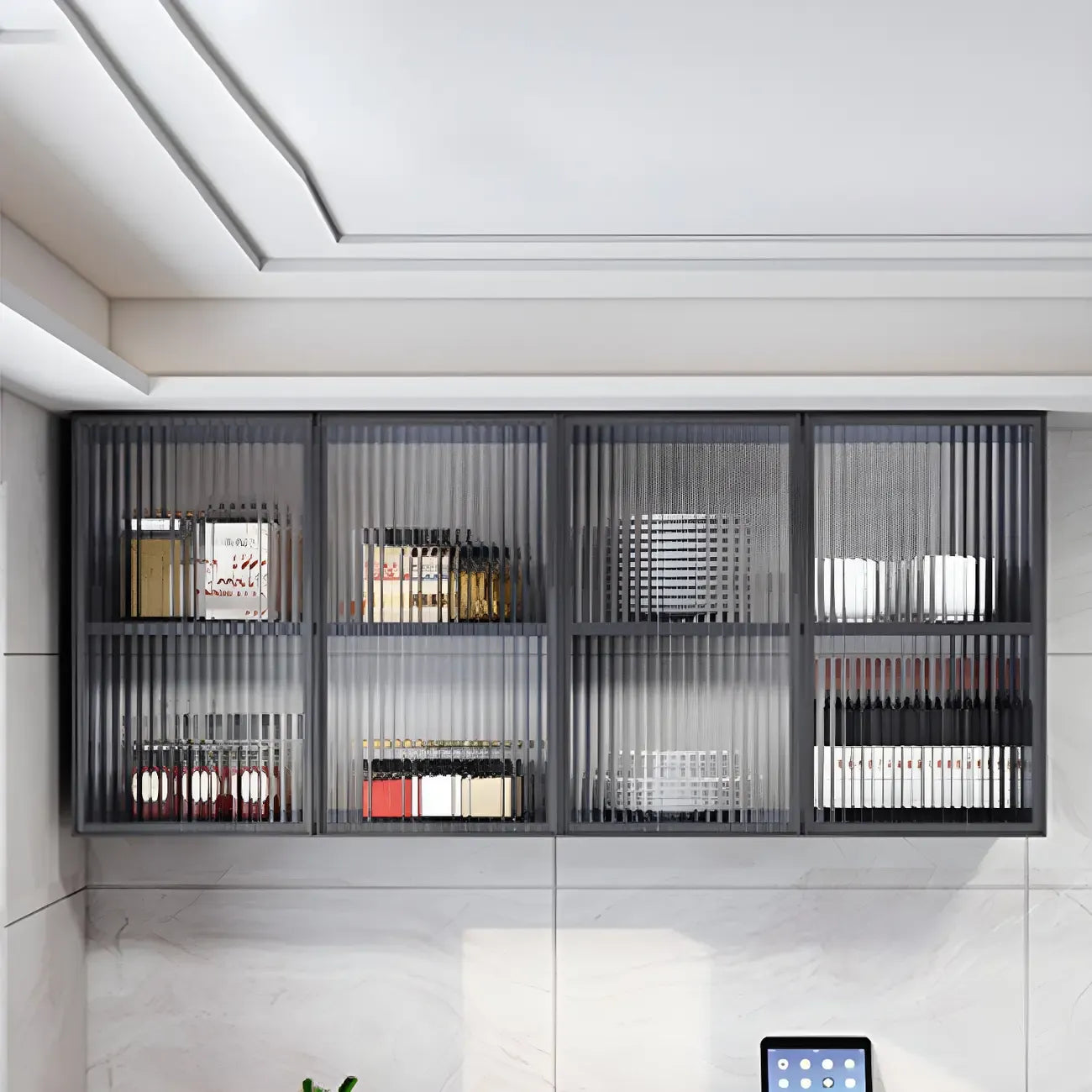Meuble de rangement suspendu en métal gris pour cuisine