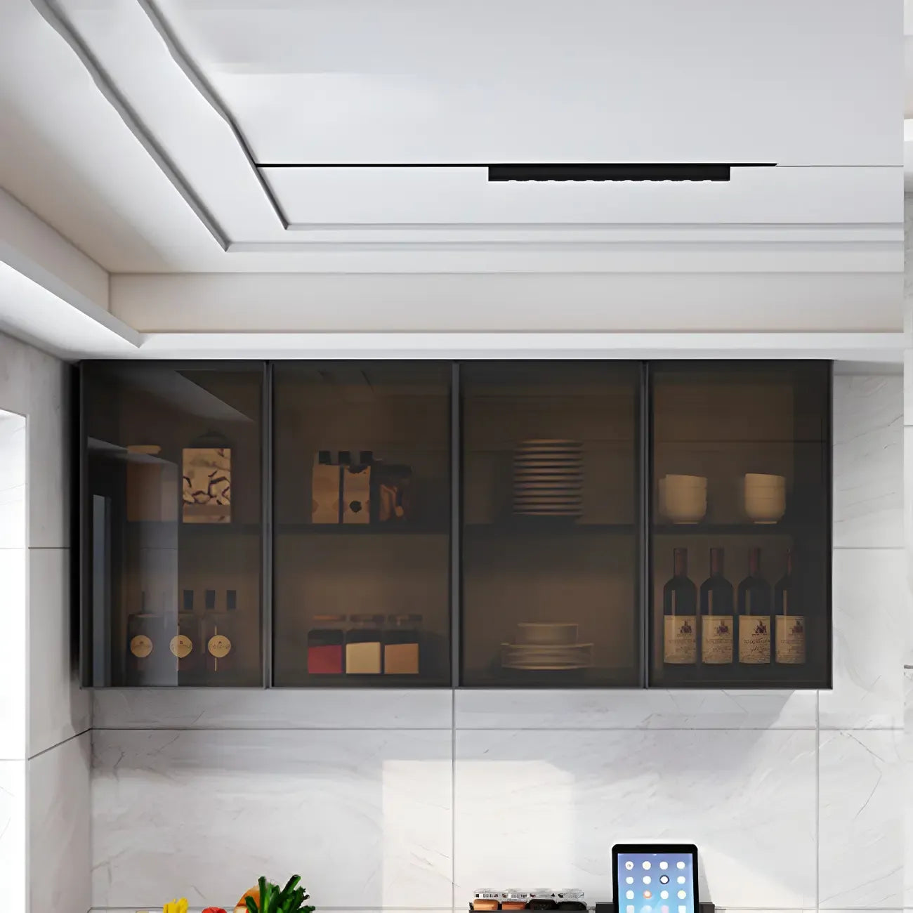 Meuble de rangement suspendu en métal gris pour cuisine