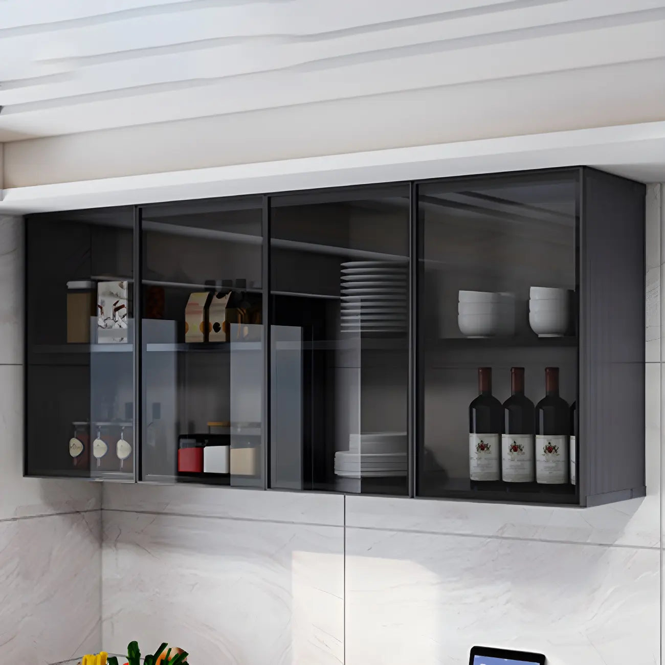 Meuble de rangement suspendu en métal gris pour cuisine