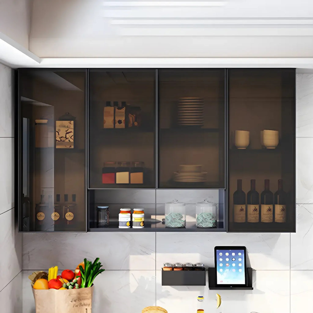 Meuble de rangement suspendu en métal gris pour cuisine
