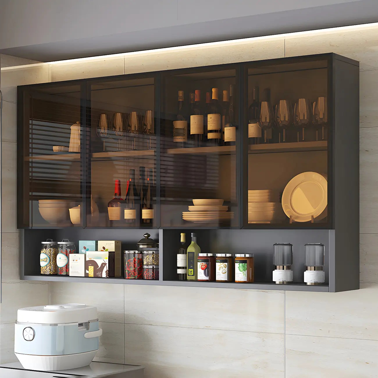 vaisselier mural en bois gris pour cuisine
